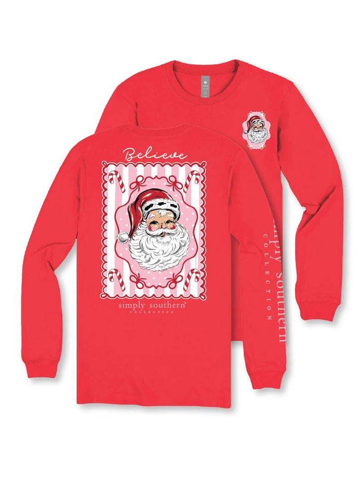 *JUNE MARKET: Believe Candy Cany Santa Long Sleeve Tee by Simply Southern (Ships Late September)