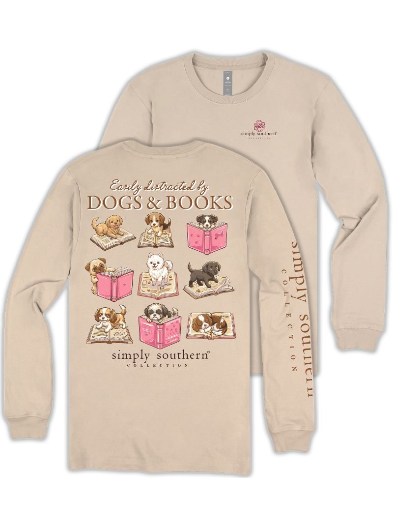 Easily Distracted by Dogs & Books Long Sleeve Tee by Simply Southern
