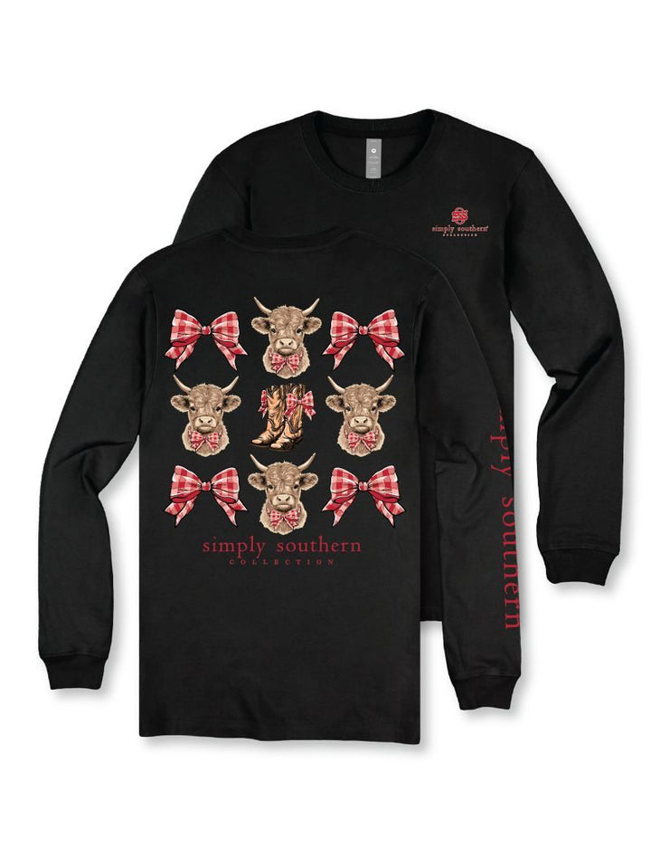 JUNE MARKET: Highland Cow Long Sleeve - Black by Simply Southern (Ships Late August)