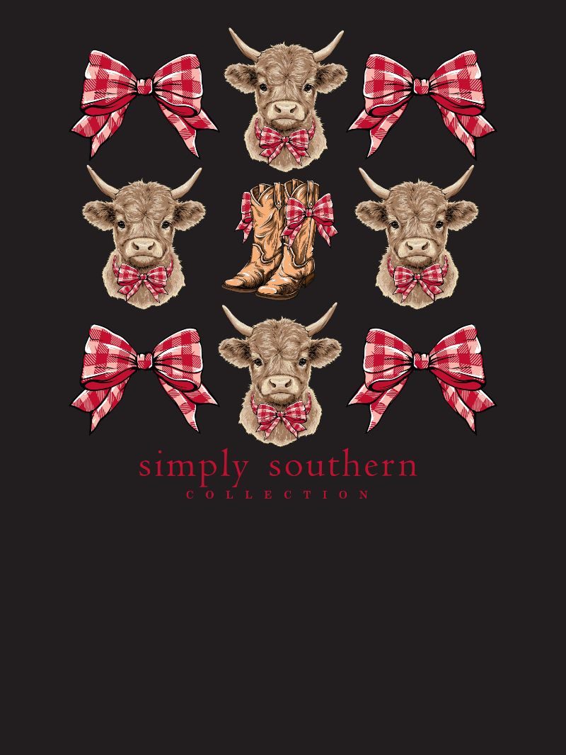 JUNE MARKET: Highland Cow Long Sleeve - Black by Simply Southern (Ships Late August)
