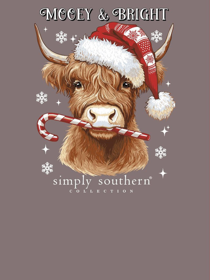 *JUNE MARKET: Mooey & Bright Christmas Highland Cow Long Sleeve Tee by Simply Southern (Ships Late September)