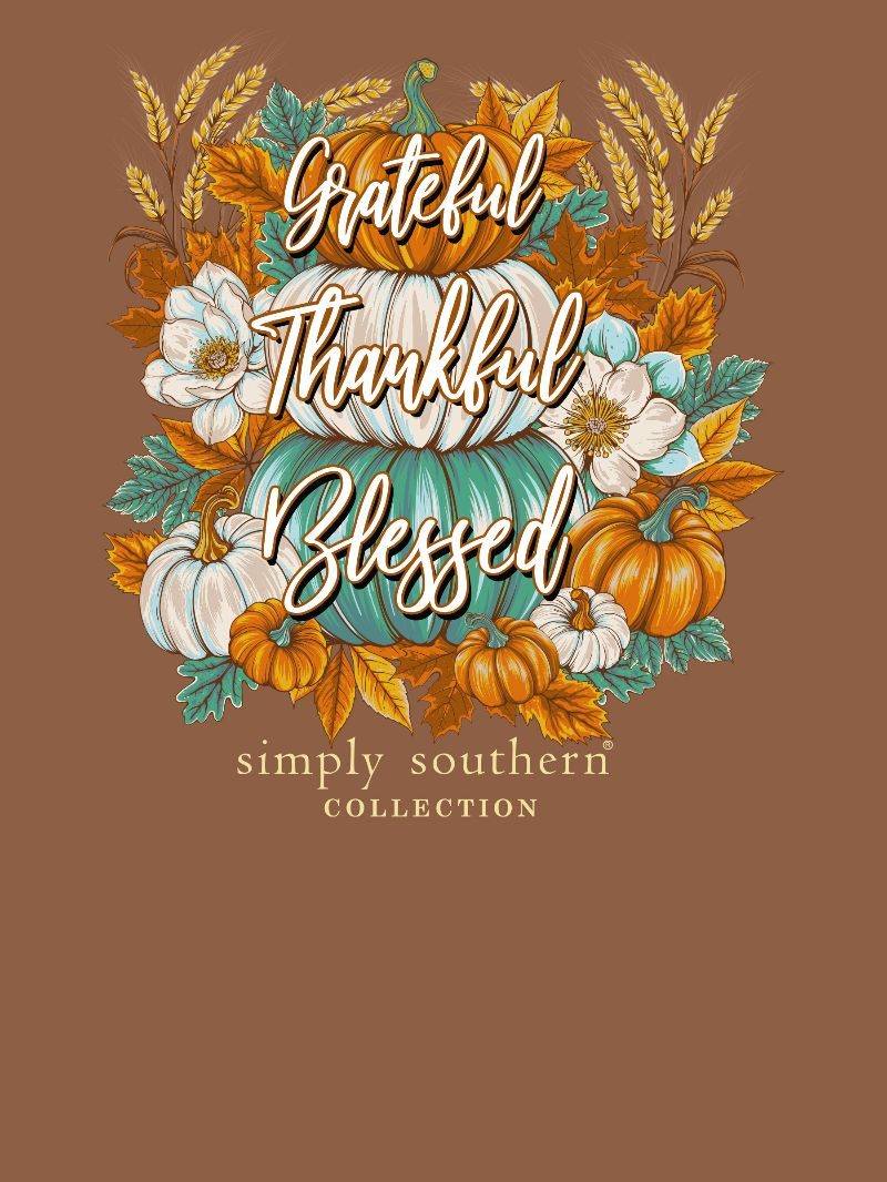 *JUNE MARKET: Grateful Thankful Blessed Pumpkin Stack Long Sleeve Tee by Simply Southern (Ships Late August)