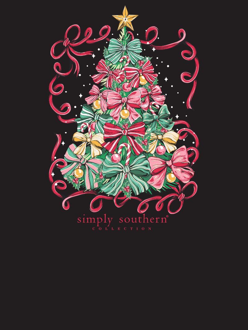 JUNE MARKET: Christmas Tree Bow Long Sleeve Tee  by Simply Southern (Ships Late September)