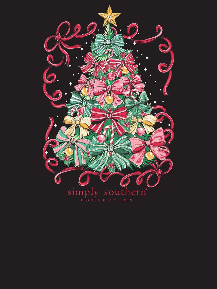 JUNE MARKET: Christmas Tree Bow Long Sleeve Tee  by Simply Southern (Ships Late September)