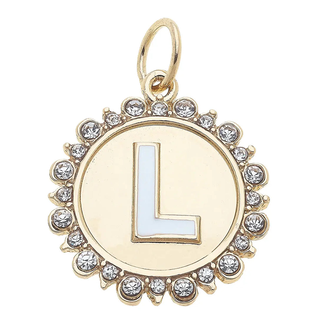 Rhinestone Initial Letter Disc Charm in Shiny Gold By Canvas