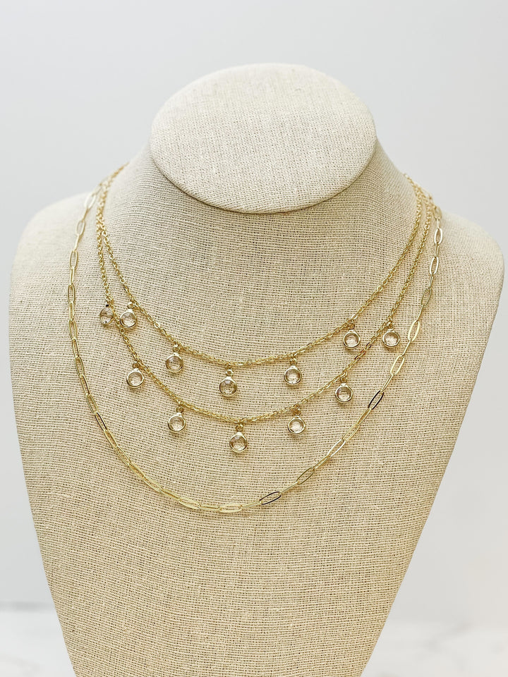 Layered Floating Crystal Dangle Chain Necklace