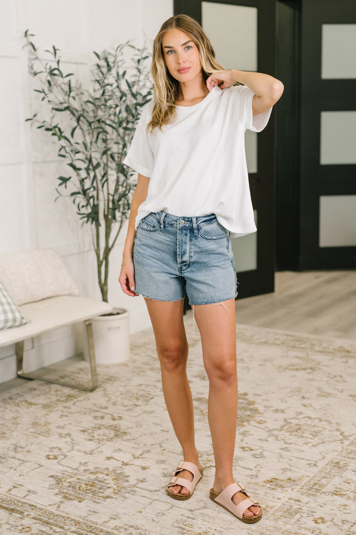 Leave It to Me Waffle Knit Relaxed Tee in Ivory - 6/30