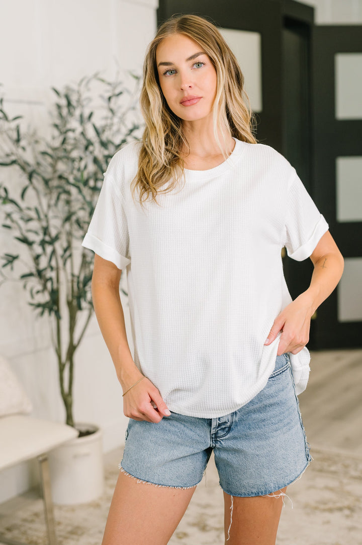 Leave It to Me Waffle Knit Relaxed Tee in Ivory - 6/30