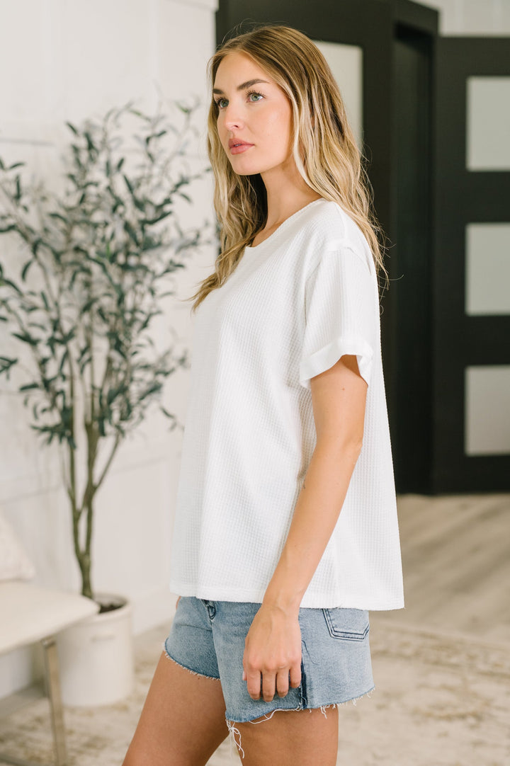 Leave It to Me Waffle Knit Relaxed Tee in Ivory - 6/30