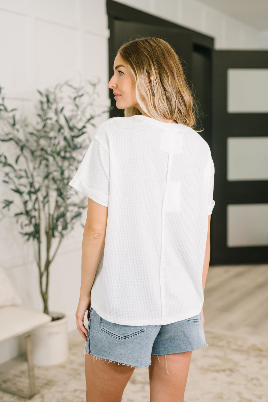 Leave It to Me Waffle Knit Relaxed Tee in Ivory - 6/30