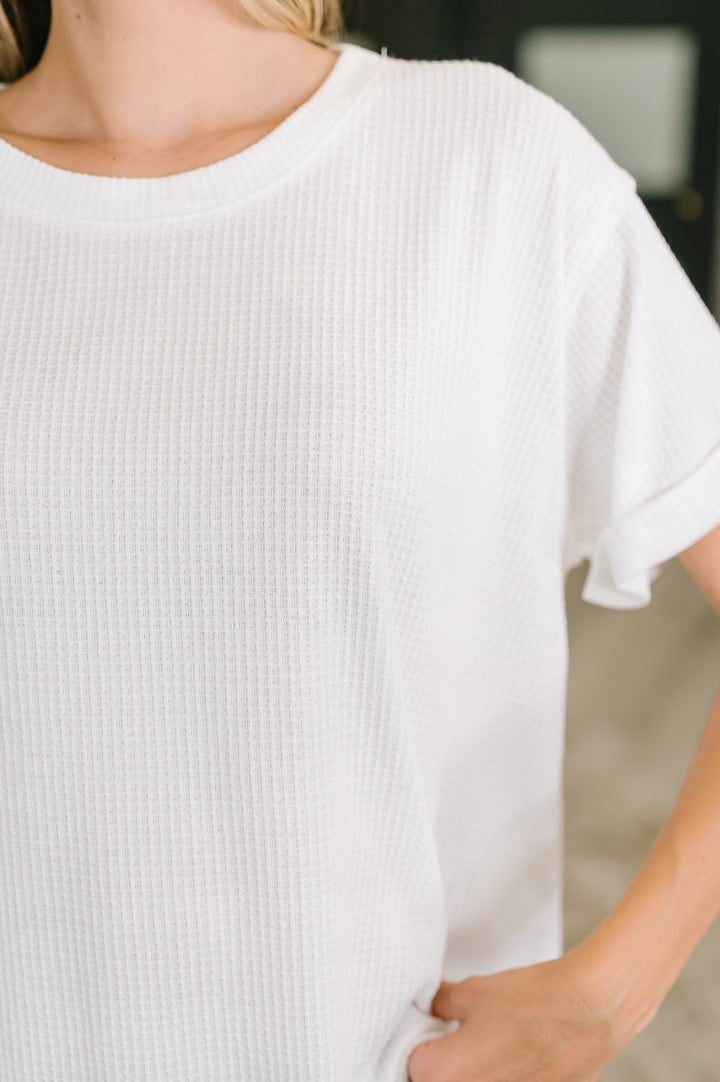 Leave It to Me Waffle Knit Relaxed Tee in Ivory - 6/30