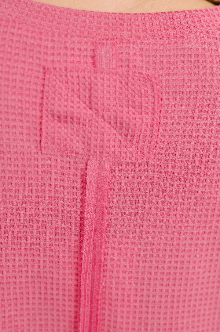Leave It to Me Waffle Knit Relaxed Tee in  Pink - 6/30