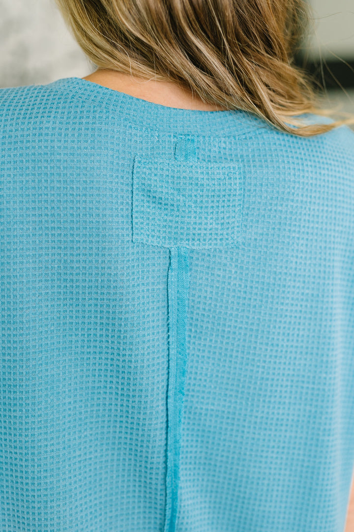 Leave It to Me Waffle Knit Relaxed Tee in Teal - 6/30