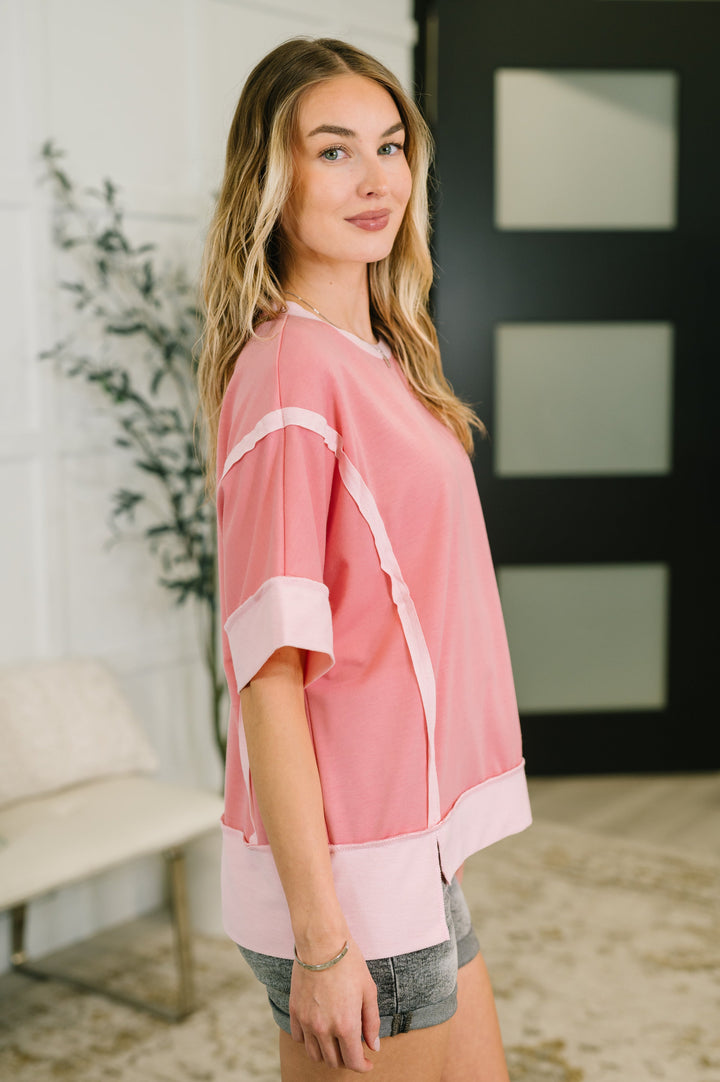Like Two Old Friends Exposed Seam Top in Pink - 5/19