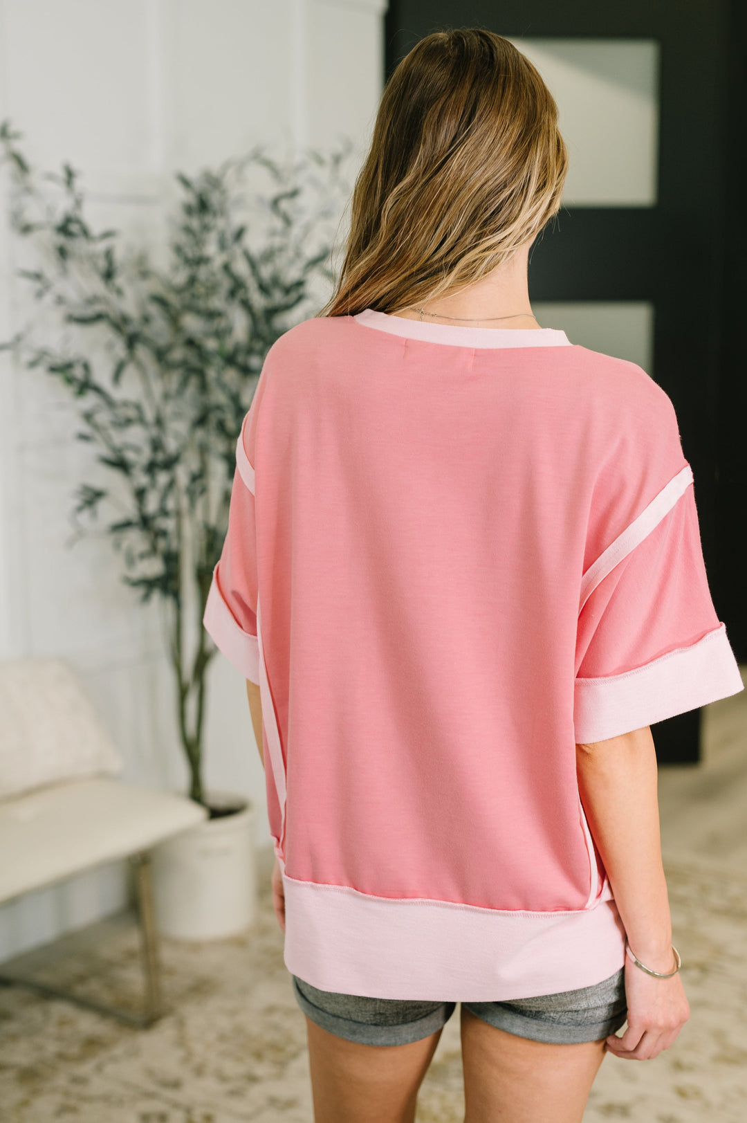 Like Two Old Friends Exposed Seam Top in Pink - 5/19