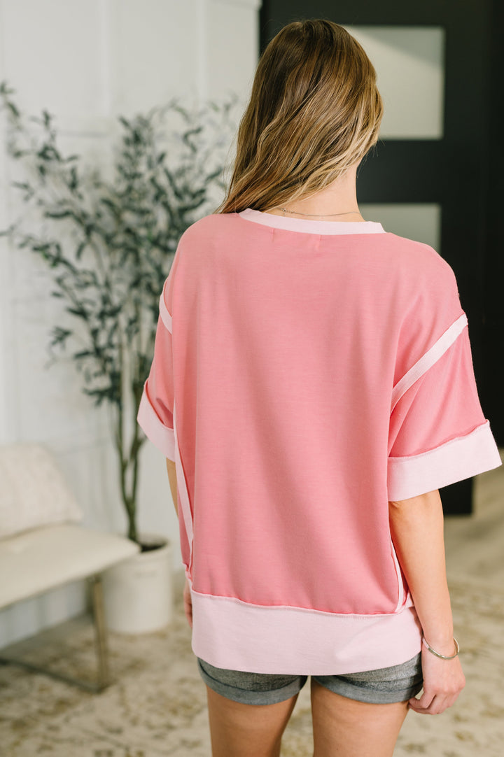 Like Two Old Friends Exposed Seam Top in Pink - 5/19