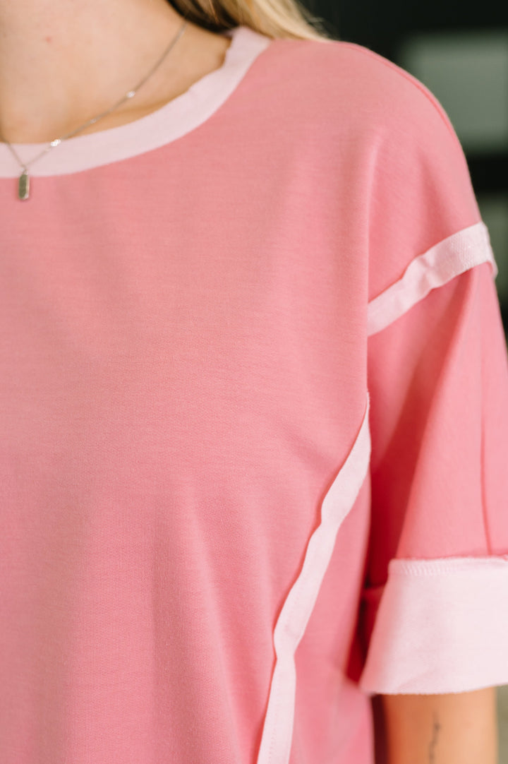 Like Two Old Friends Exposed Seam Top in Pink - 5/19