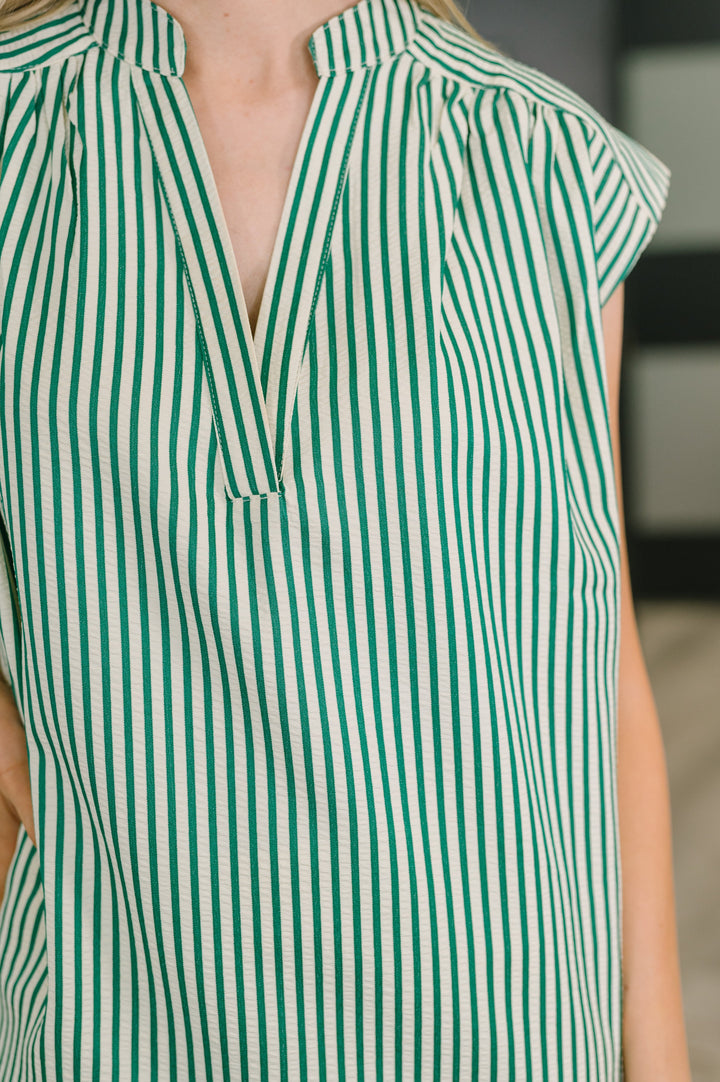 Like a Song Sleeveless V-Neck Blouse in Green - 4/20