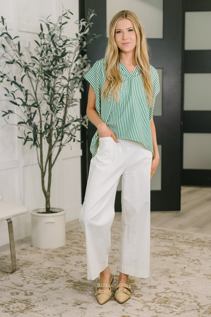 Like a Song Sleeveless V-Neck Blouse in Green - 4/20