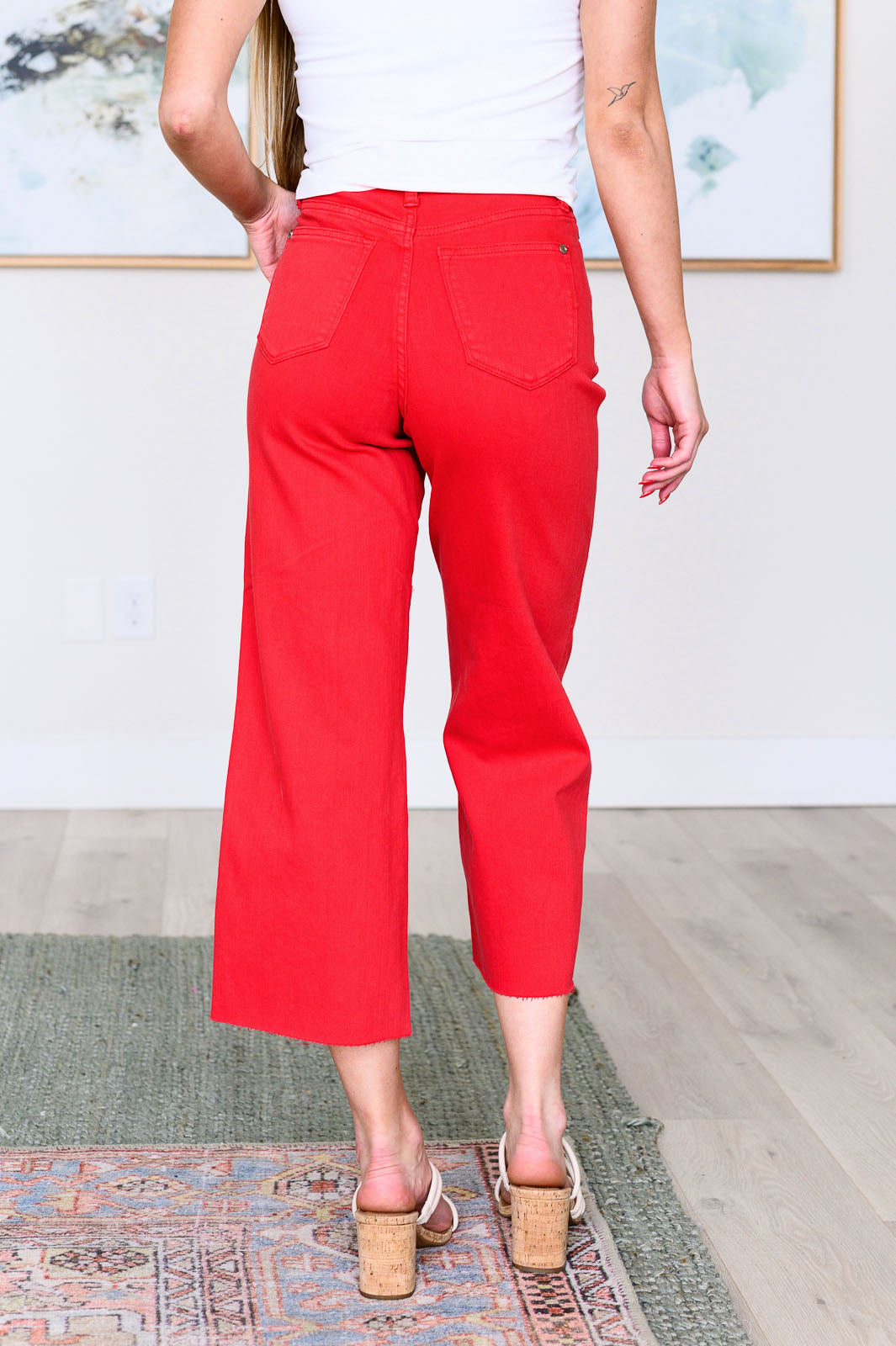 Lisa High Rise Control Top Wide Leg Crop Jeans by Judy Blue - Red