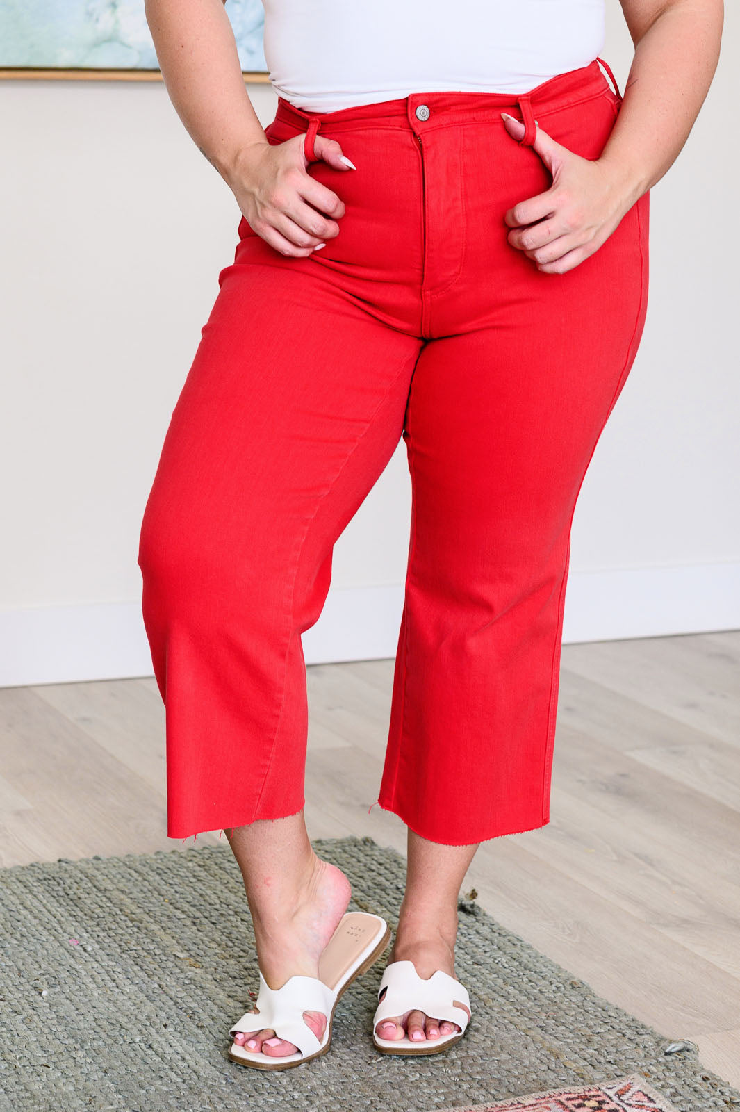 Lisa High Rise Control Top Wide Leg Crop Jeans by Judy Blue - Red