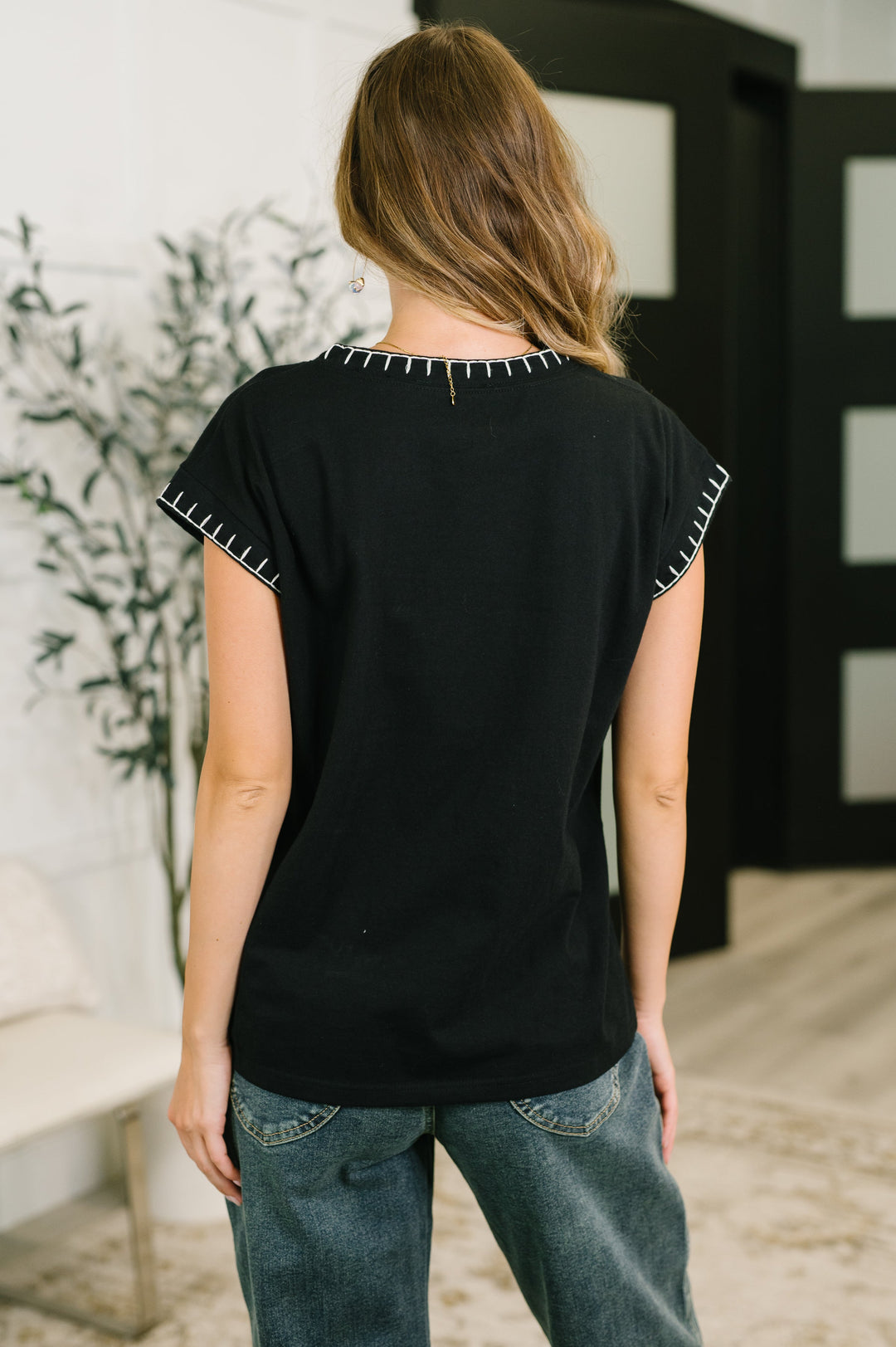 Little Details Trim Detail Top in Black - 7/28