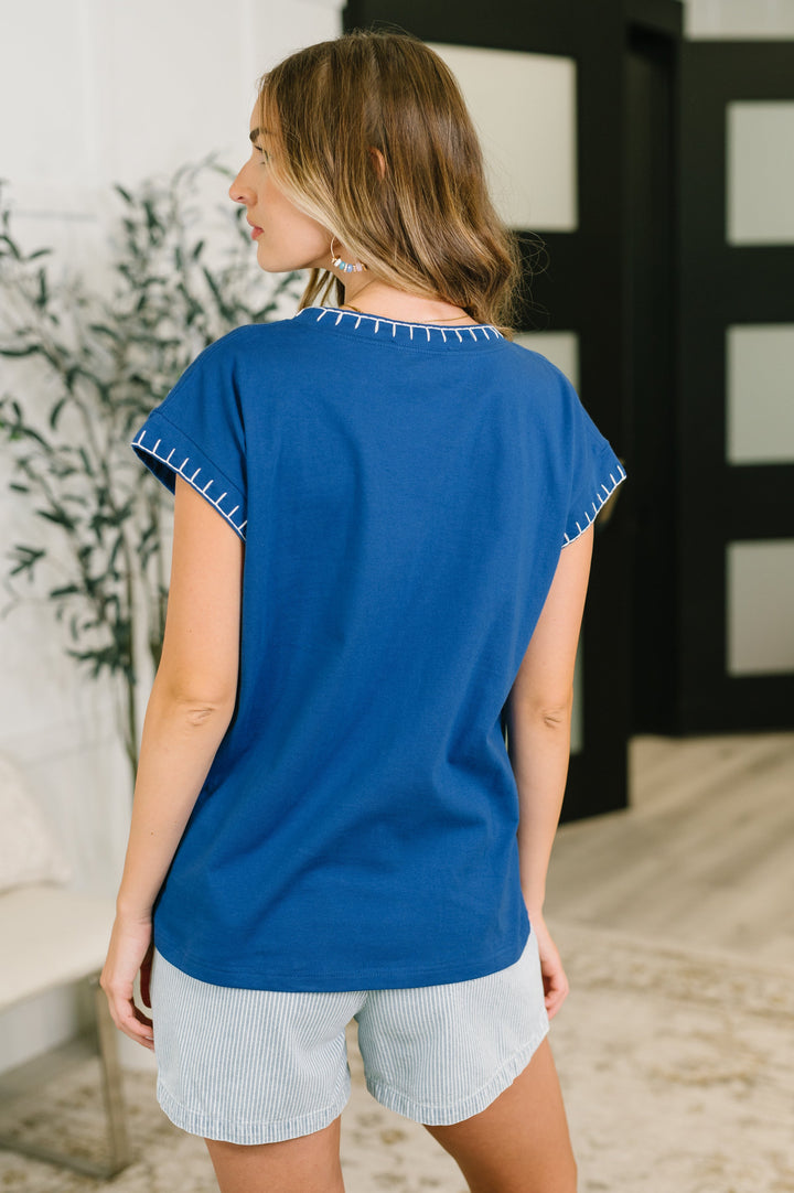 Little Details Trim Detail Top in Blue - 7/28