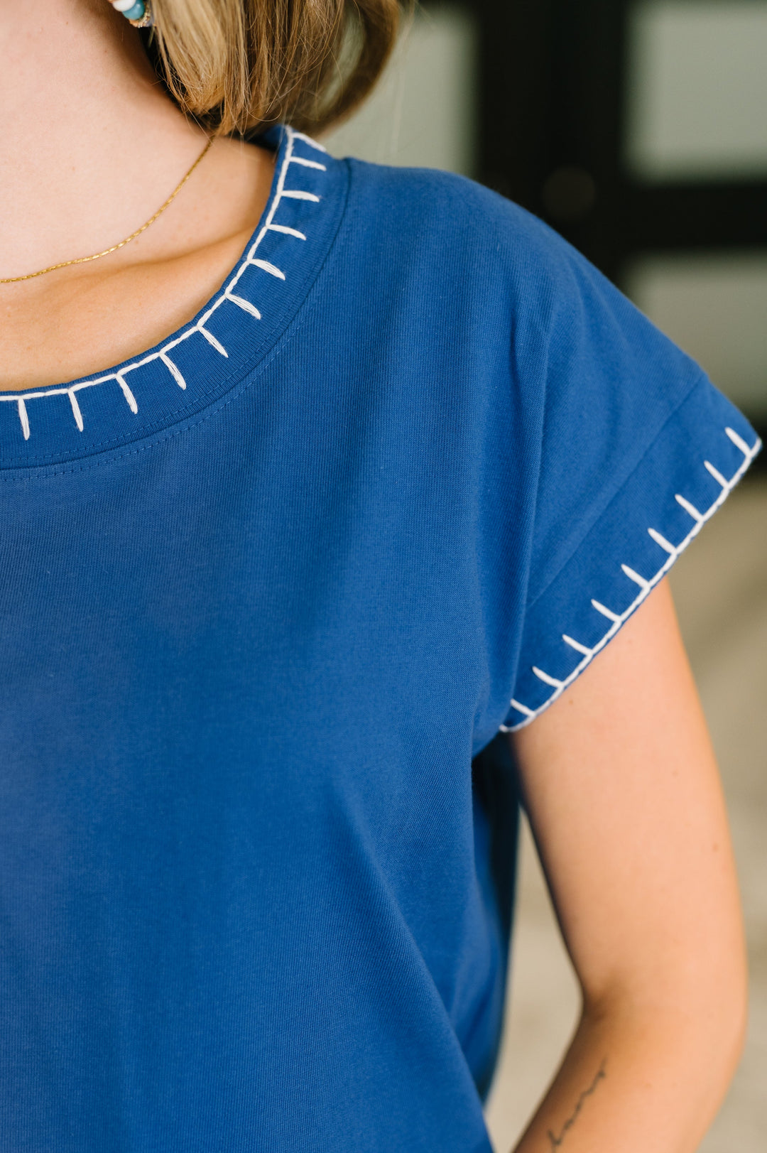 Little Details Trim Detail Top in Blue - 7/28