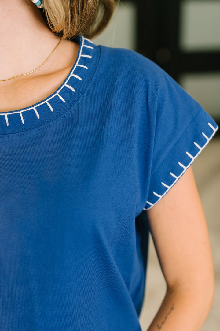 Little Details Trim Detail Top in Blue - 7/28