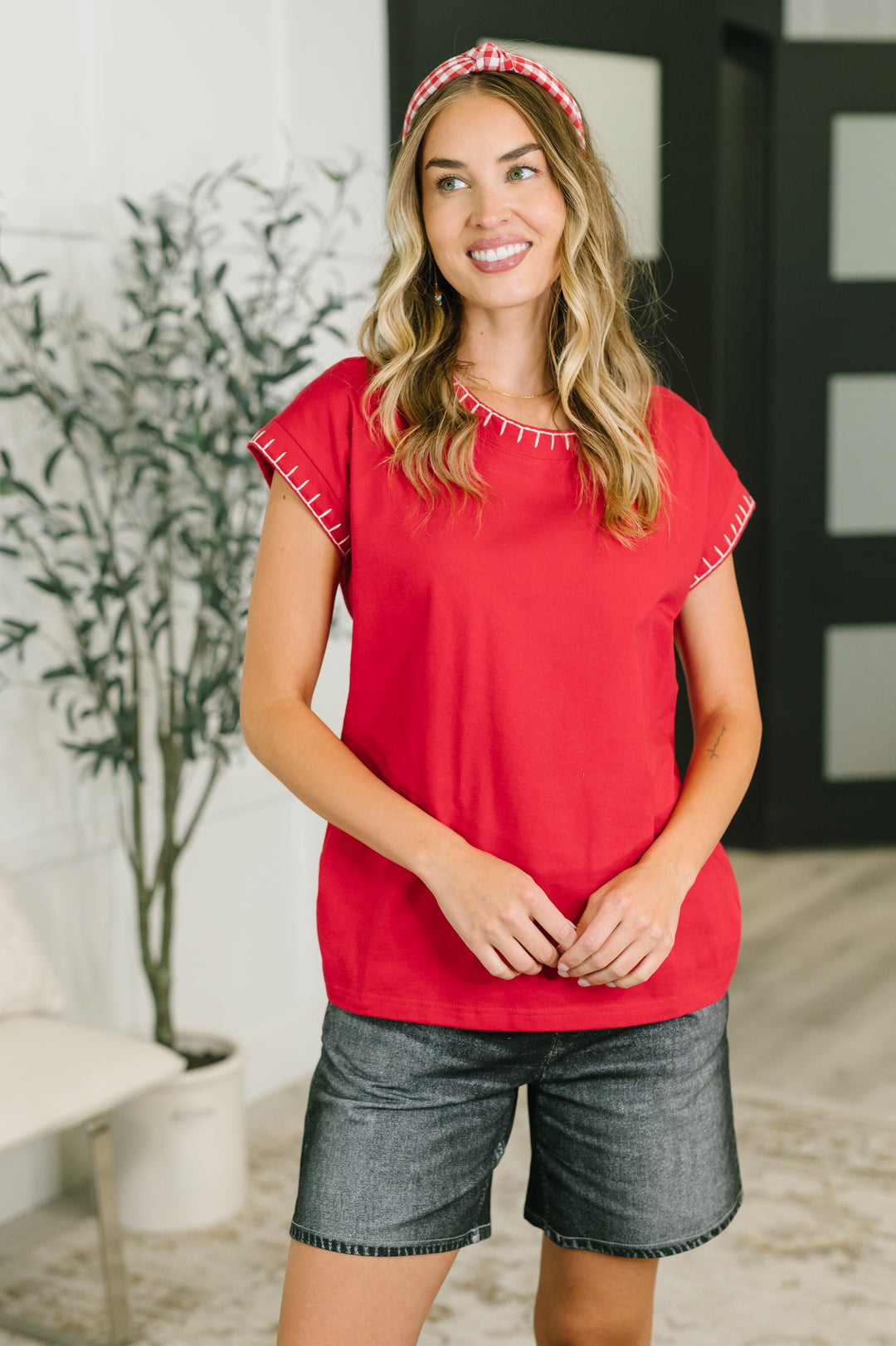 Little Details Trim Detail Top in Ruby - 7/28