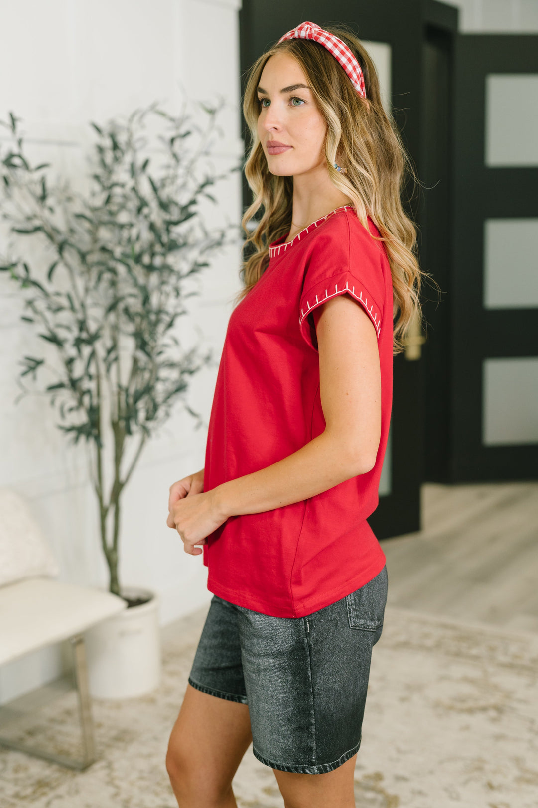 Little Details Trim Detail Top in Ruby - 7/28