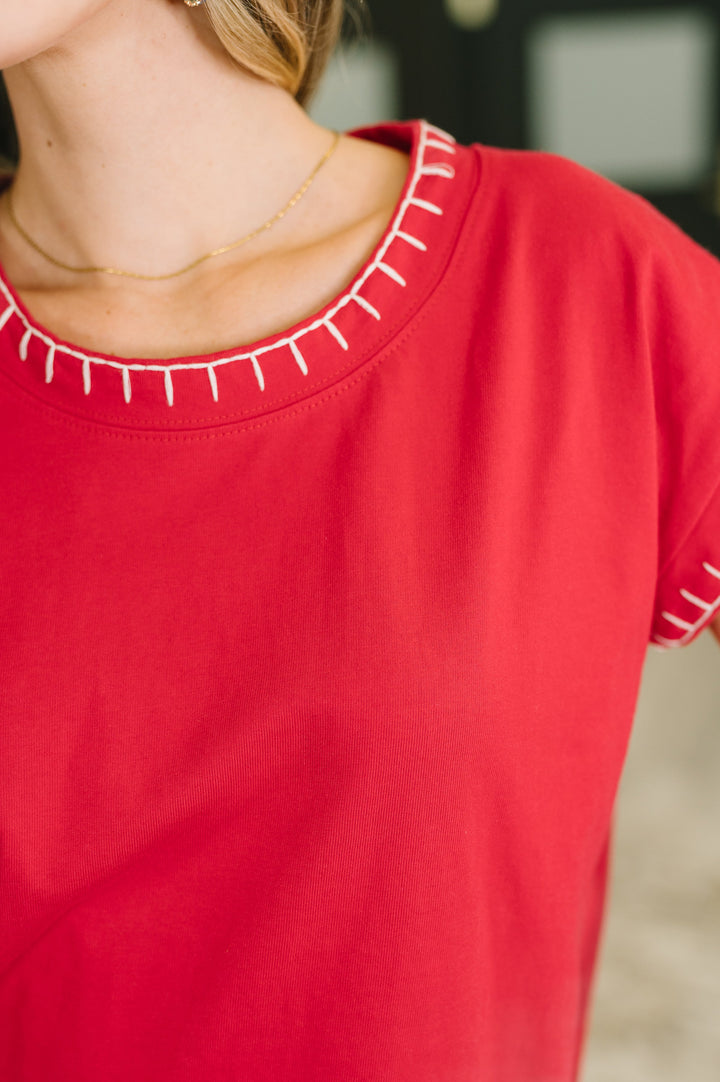 Little Details Trim Detail Top in Ruby - 7/28