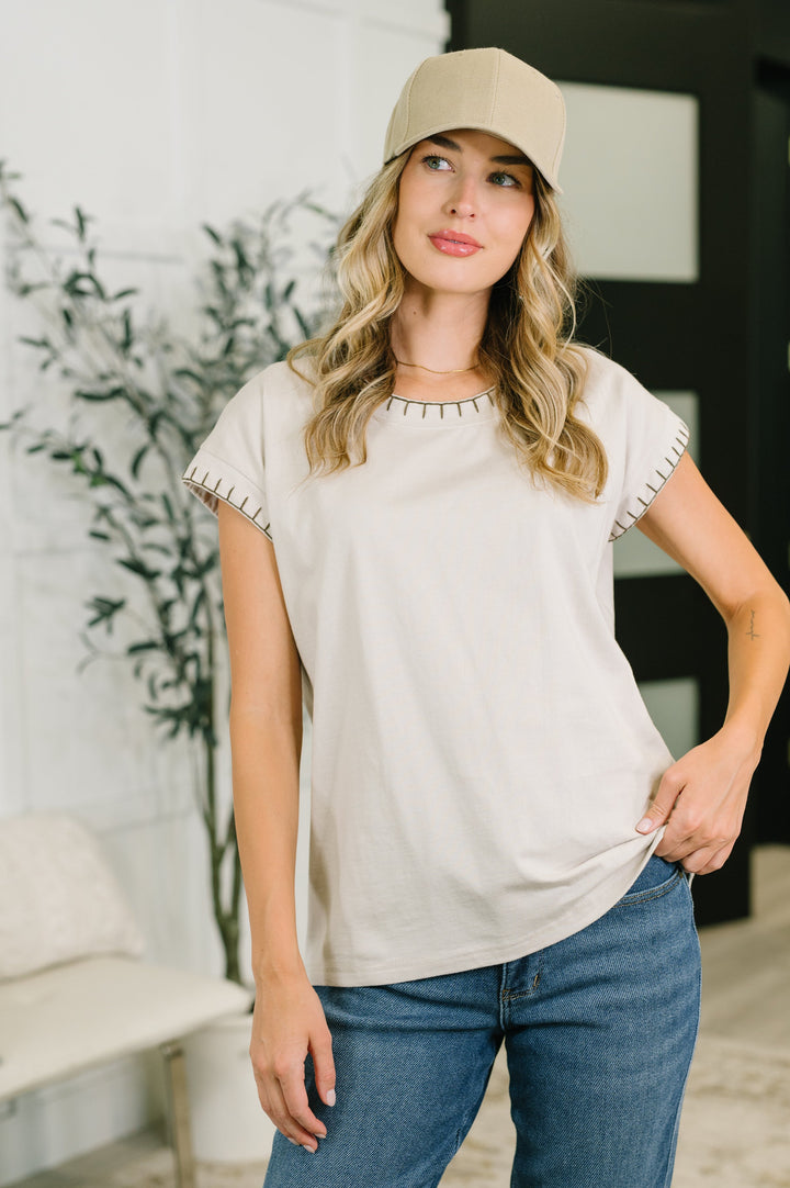 Little Details Trim Detail Top in Sand Beige - 7/28