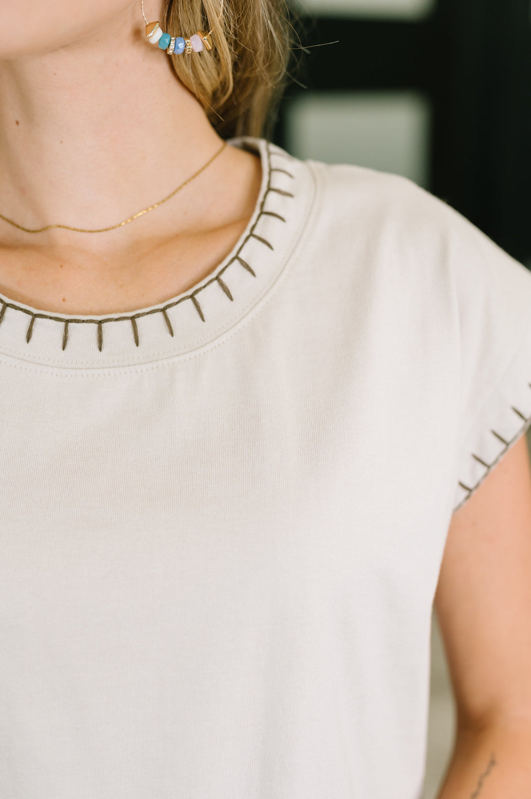 Little Details Trim Detail Top in Sand Beige - 7/28