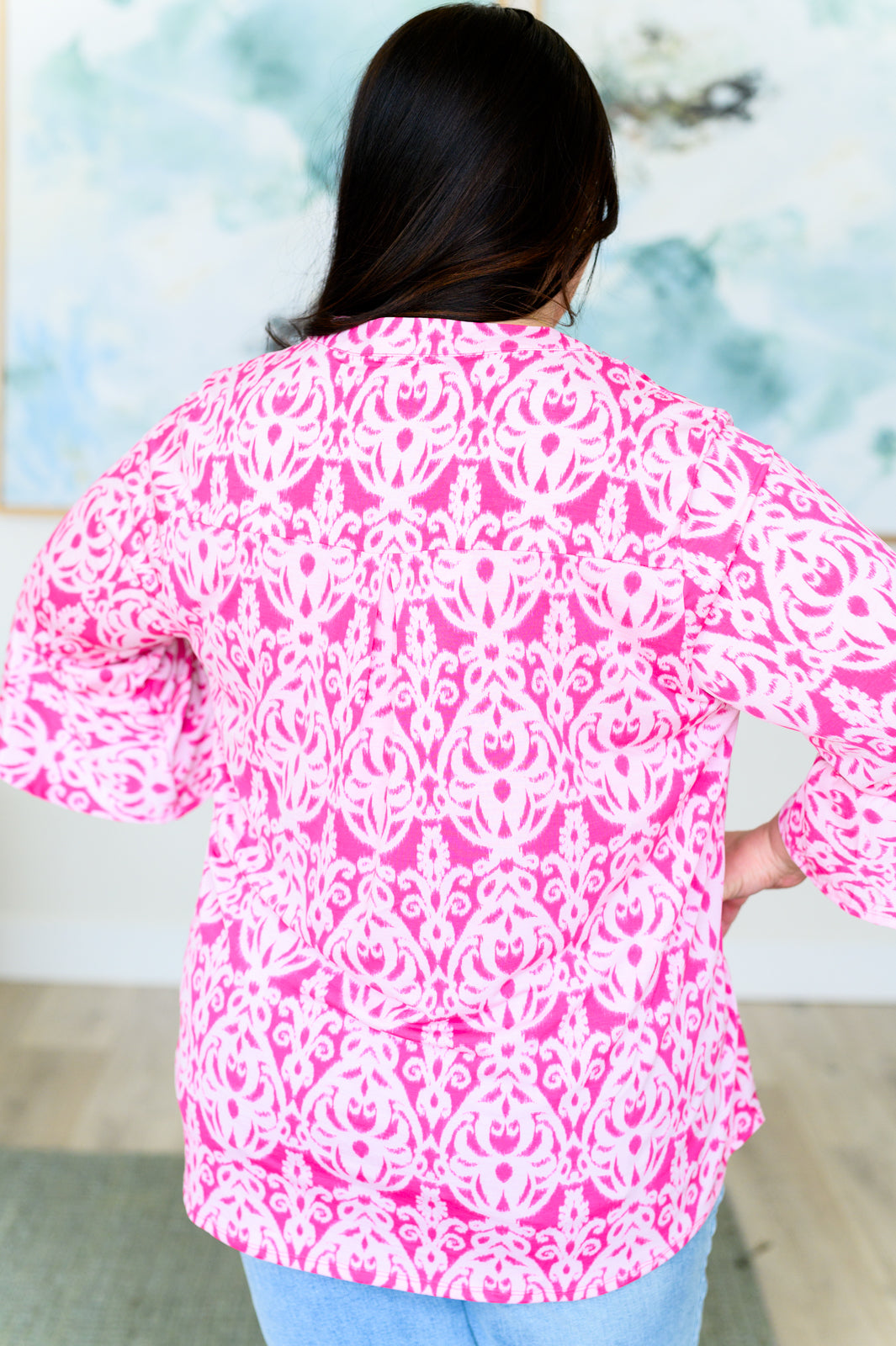 Lizzy Bell Sleeve Top in Hot Pink Damask - 4/12