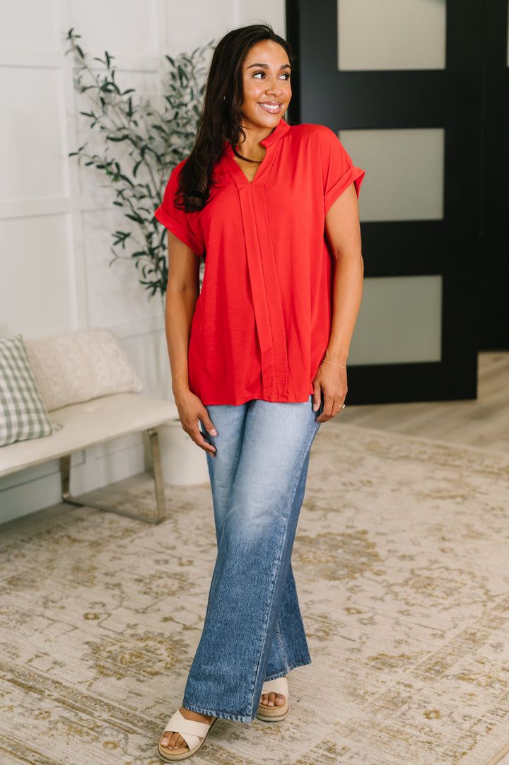 Lizzy Bloom Split Neck Blouse in Red - 5/26