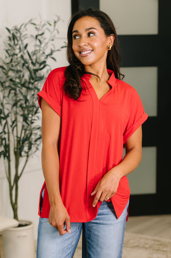 Lizzy Bloom Split Neck Blouse in Red - 5/26
