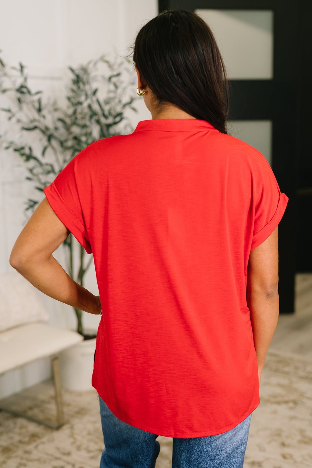 Lizzy Bloom Split Neck Blouse in Red - 5/26