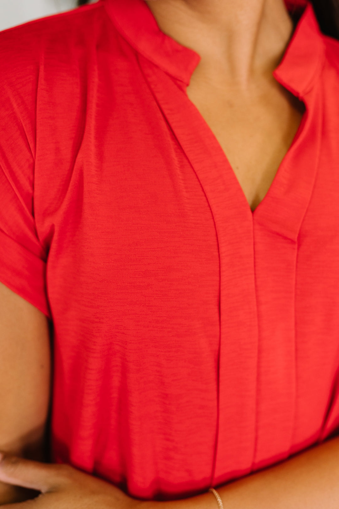 Lizzy Bloom Split Neck Blouse in Red - 5/26
