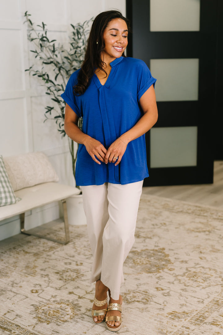 Lizzy Bloom Split Neck Blouse in Royal Blue - 5/26