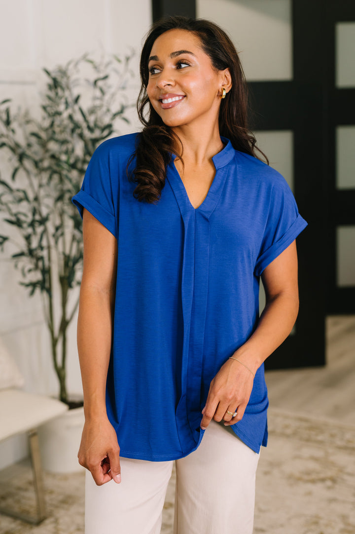 Lizzy Bloom Split Neck Blouse in Royal Blue - 5/26