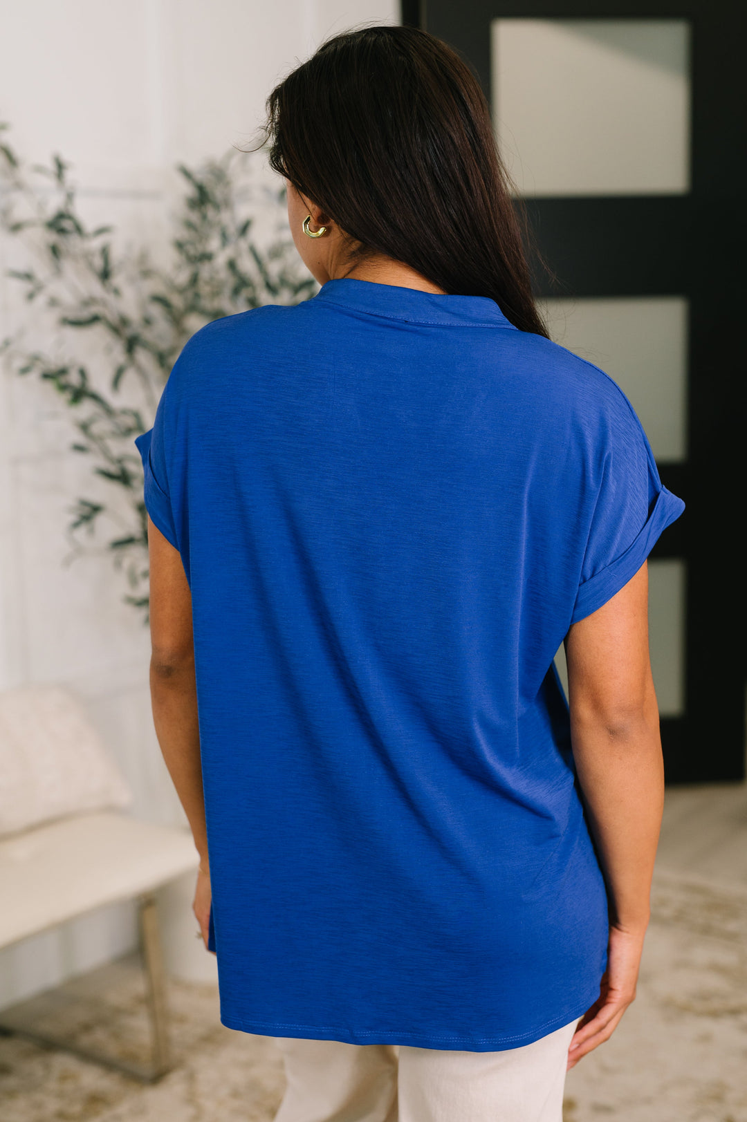 Lizzy Bloom Split Neck Blouse in Royal Blue - 5/26