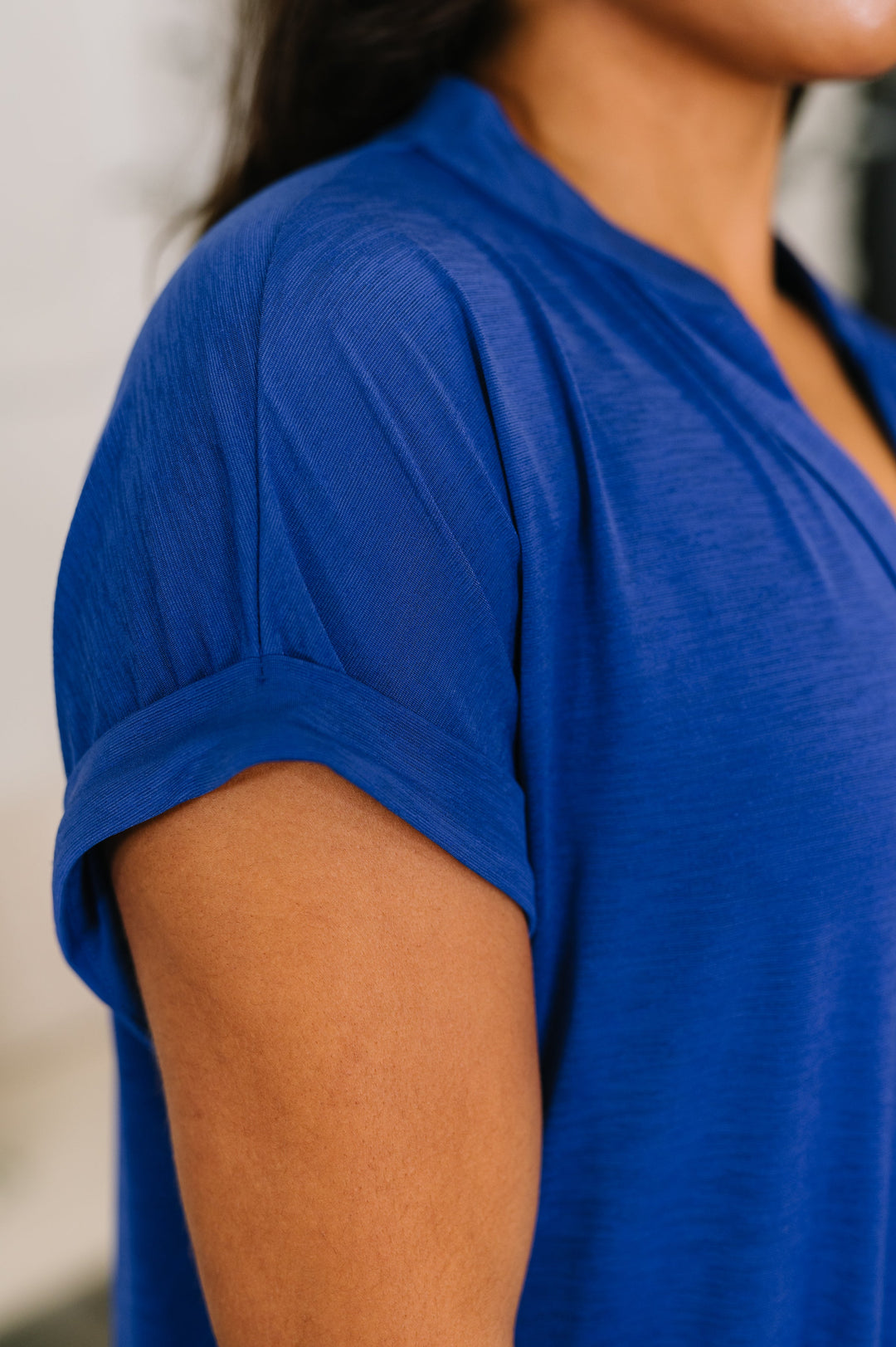 Lizzy Bloom Split Neck Blouse in Royal Blue - 5/26