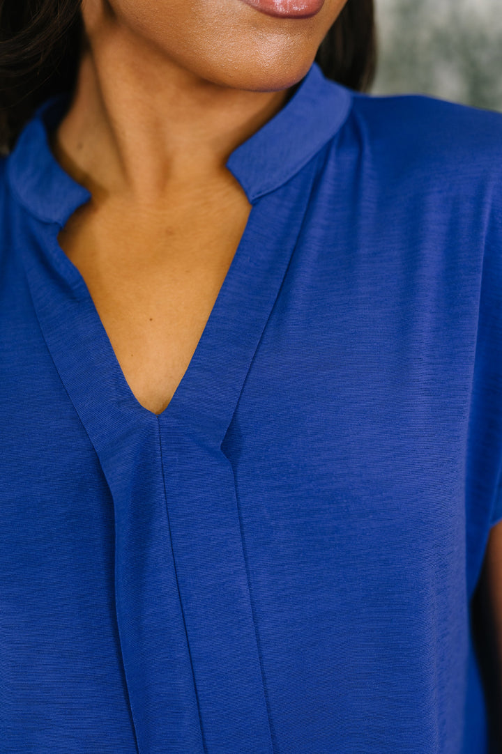 Lizzy Bloom Split Neck Blouse in Royal Blue - 5/26