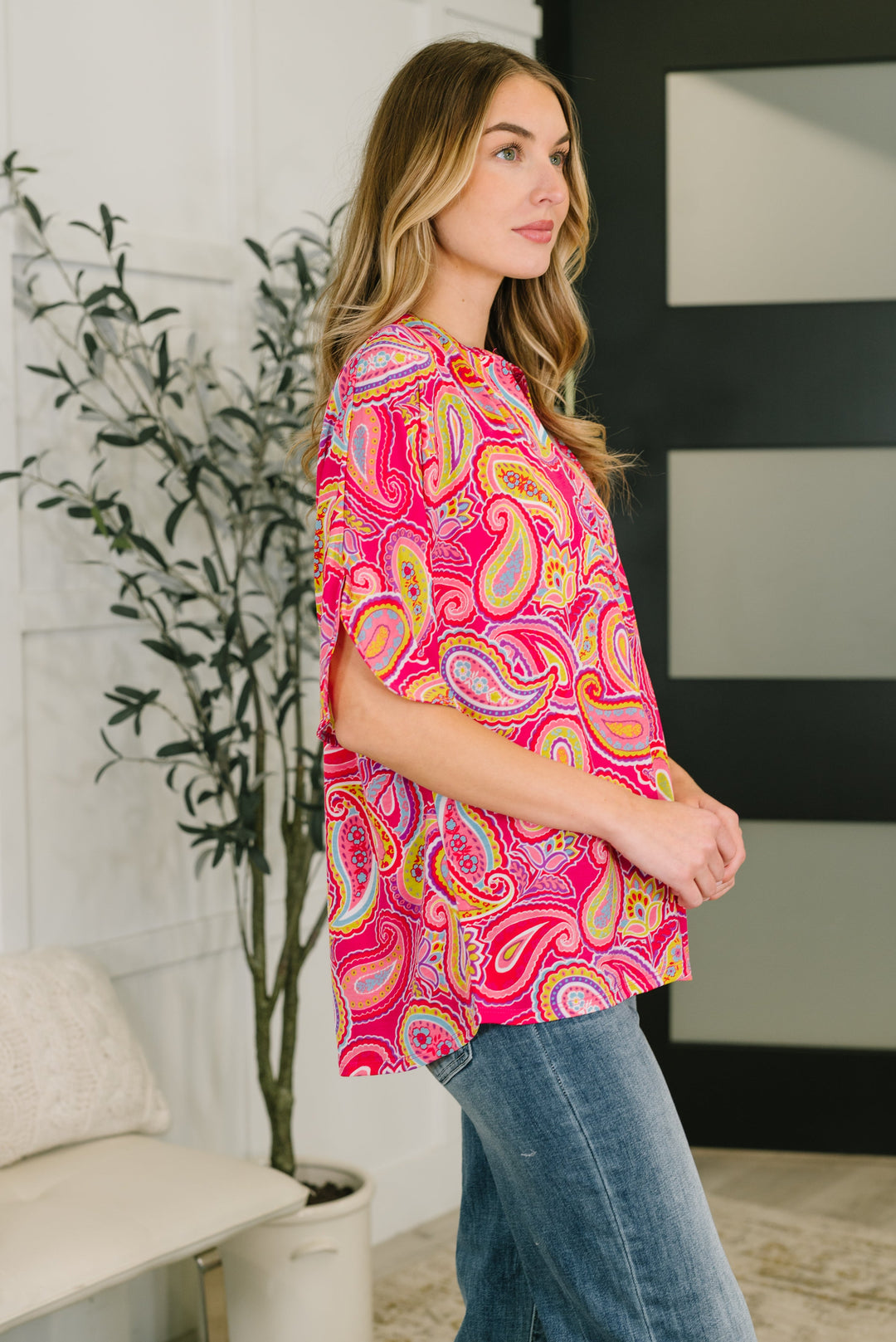 Lizzy Breeze Top in Hot Pink Paisley - 5/11