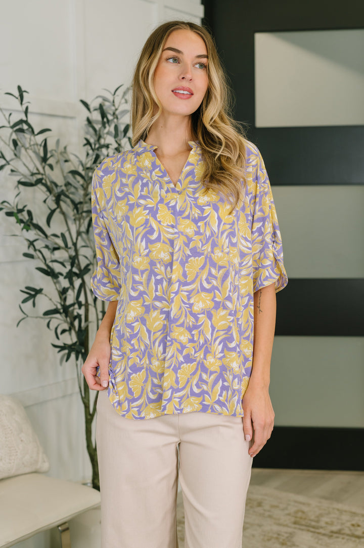 Lizzy Breeze Top in Purple and Yellow Floral - 5/11