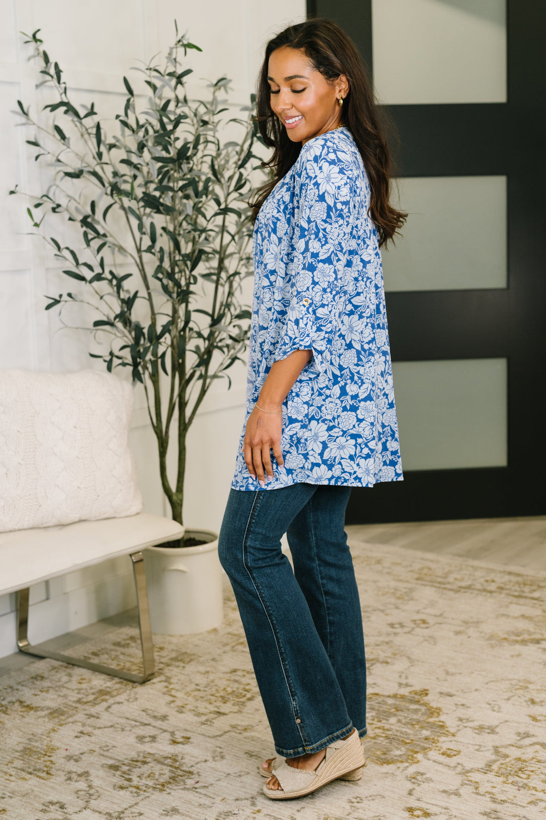 Lizzy Cardigan in Blue and White Floral - 7/30
