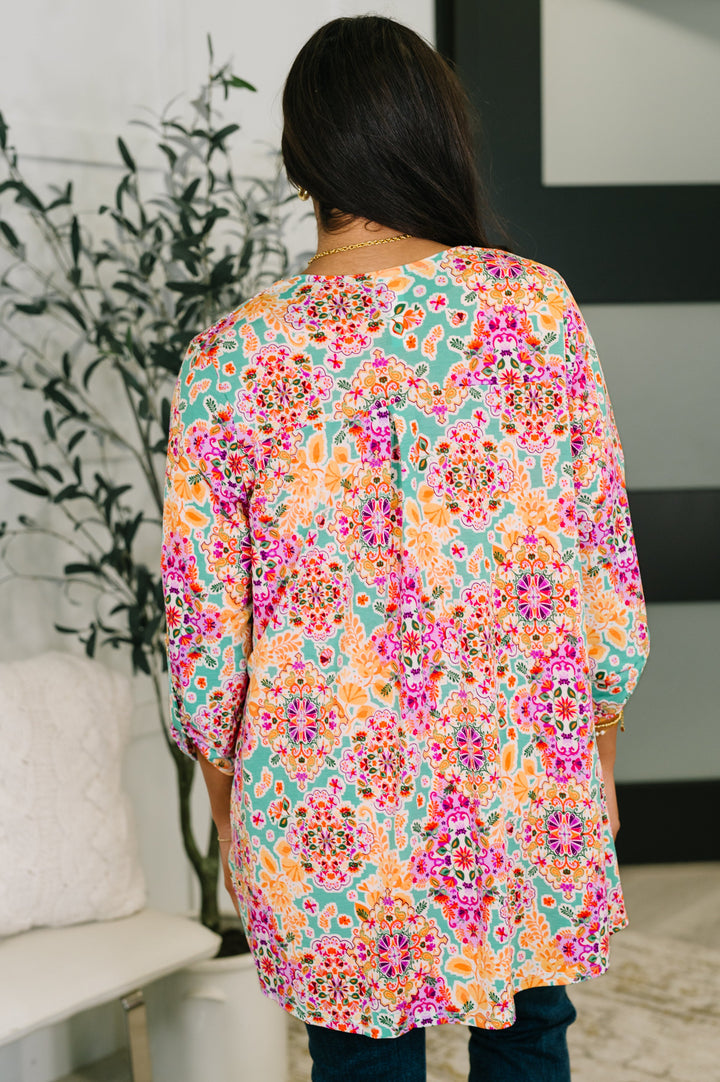 Lizzy Cardigan in Pink and Orange Floral Abstract - 7/30