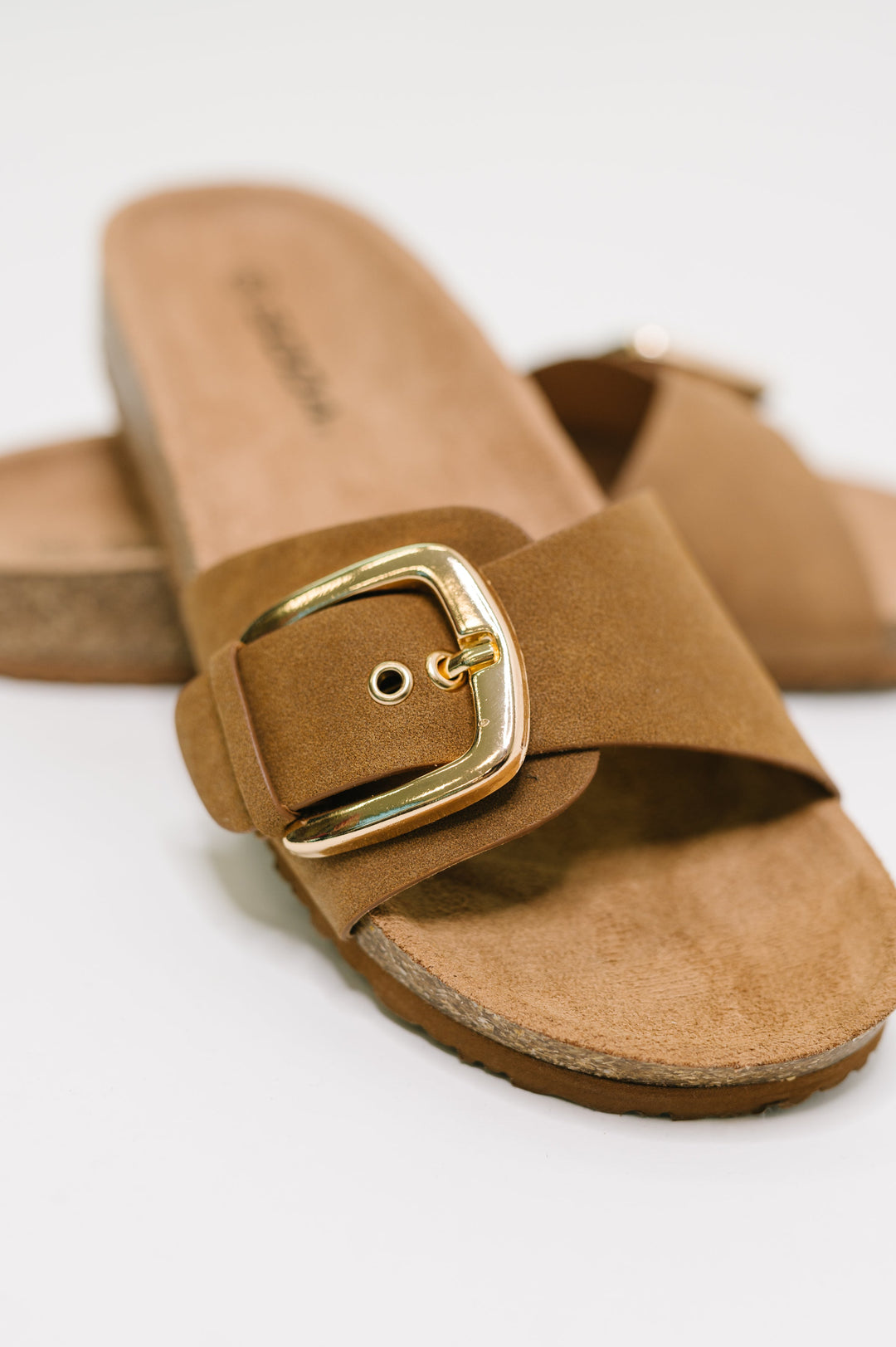 Lizzy Slip On Buckle Strap Sandal in Tan - 6/9