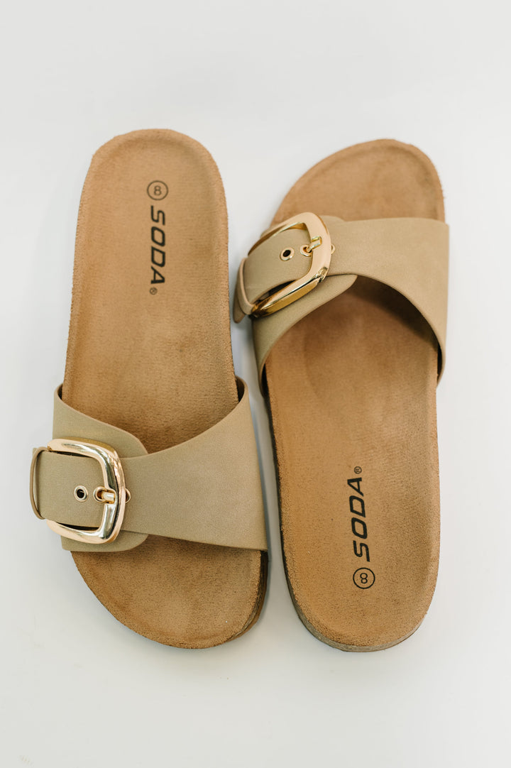 Lizzy Slip on Buckle Strap Sandal in Taupe - 4/14